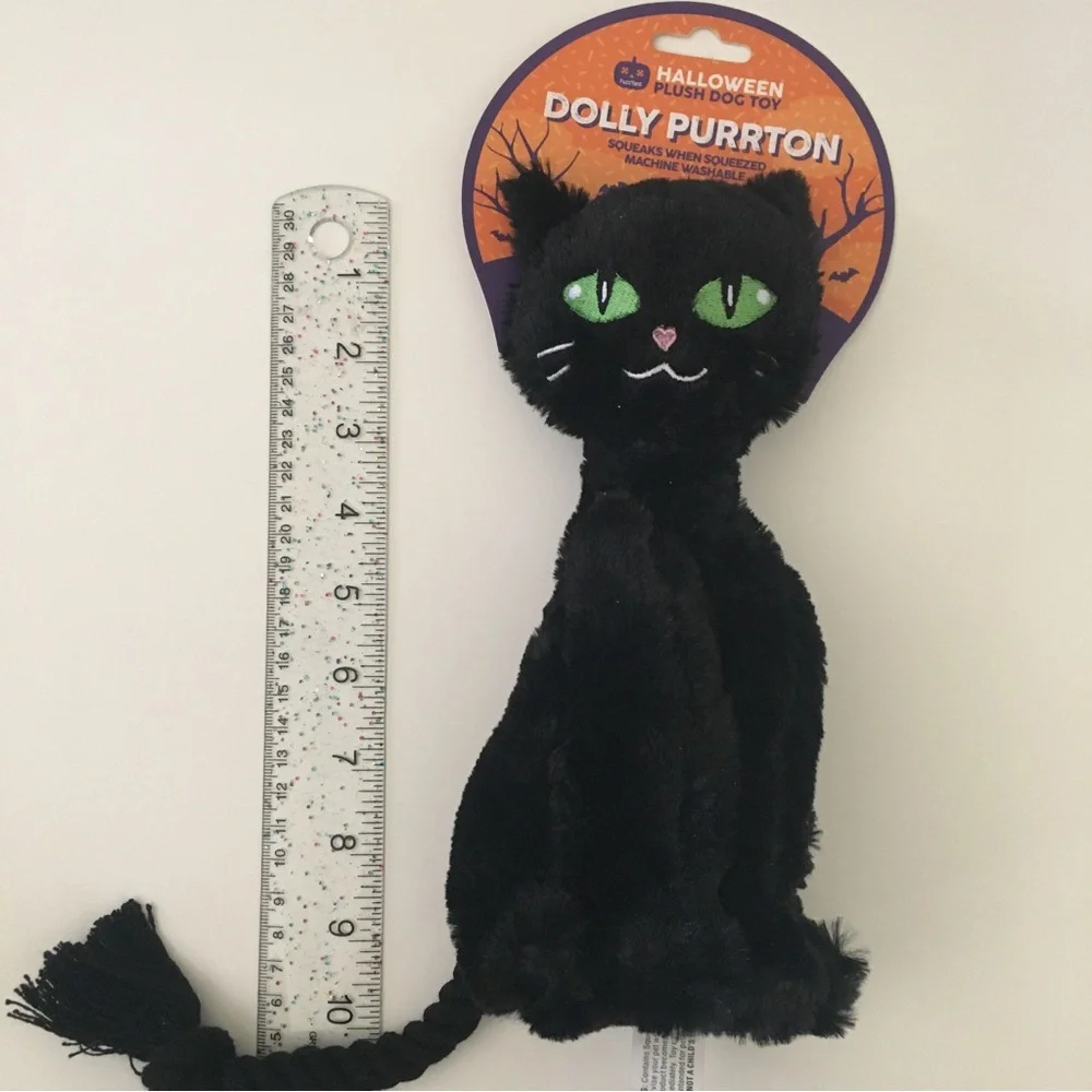 Dog Toy “Dolly Purrton” Black Cat Squeaks Halloween Plush NEW | FuzzYard